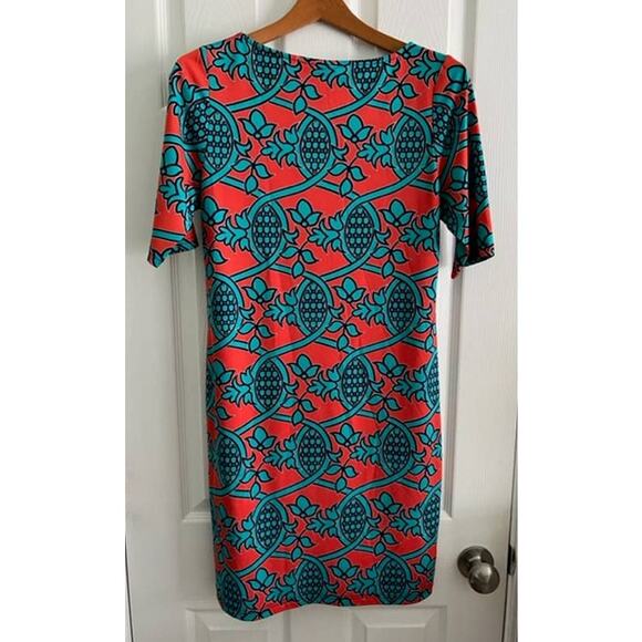 Tracy Negoshian Alina Burnt Orange and Blue Patterned A-Line Dress- Size S - Picture 2 of 5